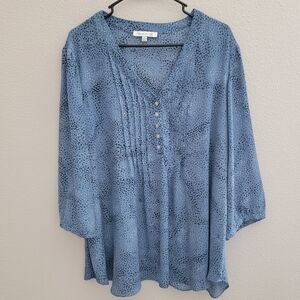 Blue 3/4 Sleeve Blouse Plus Size